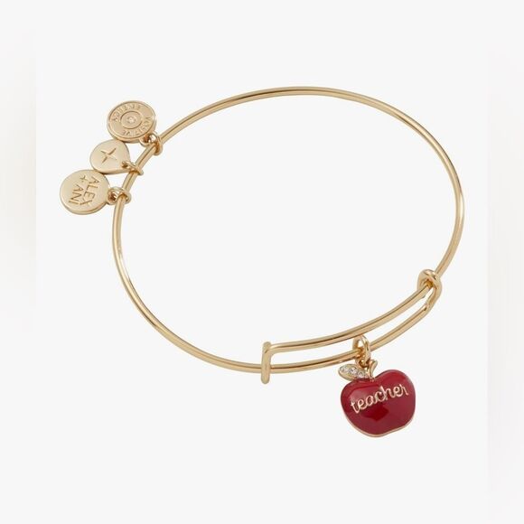 Alex and Ani Expandable Teacher Appreciation Shiny Gold Bangle Red Accents NWT - Picture 1 of 5